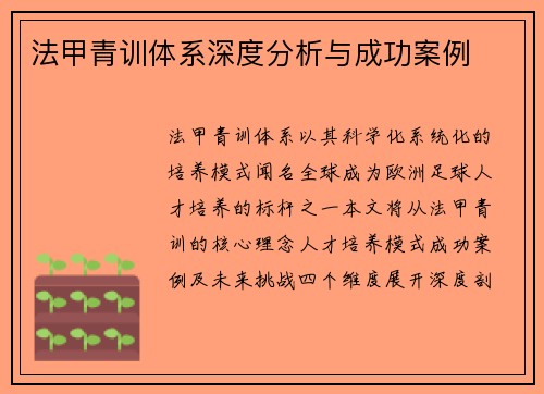 法甲青训体系深度分析与成功案例